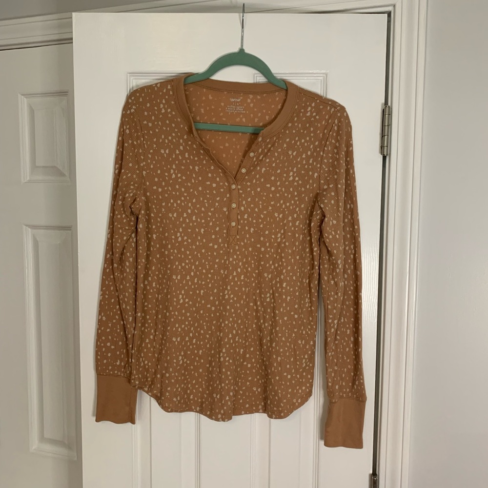 Aerie Waffle Henley Long Sleeve Shirt - Size L